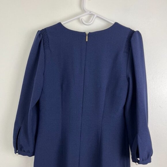 Karl Lagerfeld Navy Blue Shift Dress w/ Pearl Button 3/4" Sleeves - Picture 9 of 11